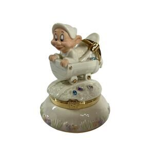 LENOX Dopey Treasure Box Disney Snow White Ivory Porcelain Gold Crystal